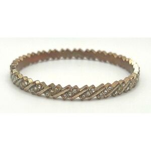 Sparkling Crystal Zigzag Narrow Bangle Bracelet 8.5" Gold Tone Statement Jewelry
